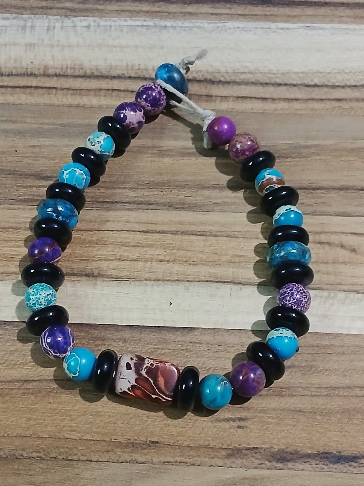 Bracelet Hemp Usa Unisex Travel Hippie Gift Dyed Imperial Jasper Black Glass