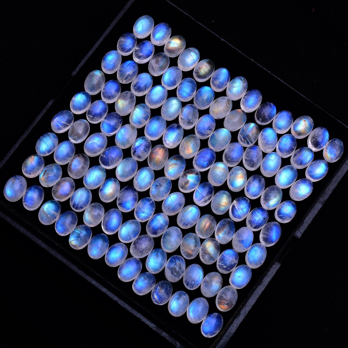 25 Pcs Natural Rainbow Moonstone 8x6mm Finest Quality Oval Cabochon Gemstones