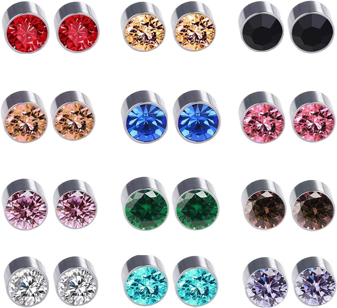 Gift-Ready 12 Pairs Crystal Magnetic Earrings – Non-Piercing Studs in 12 Colors