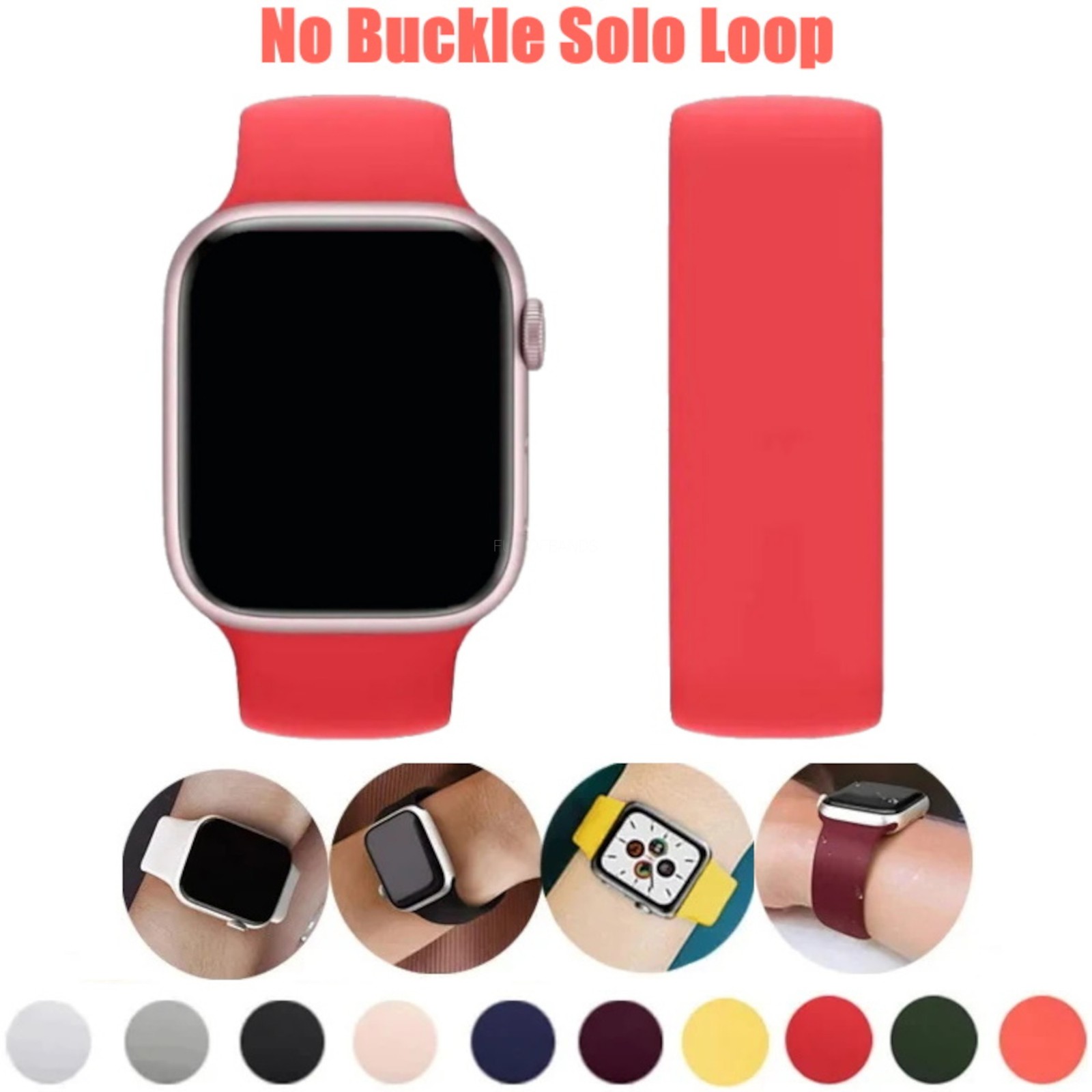 Soft Silicone Solo Loop Band For Apple iWatch 38mm 40mm 41mm 42mm 44mm 45mm 49mm