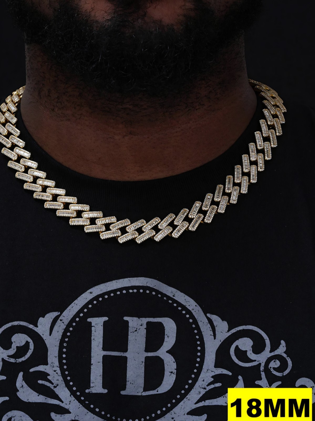 Baguette Prong Miami Cuban Link Chain Necklace Iced Out CZ Stones – 14k Gold Ver