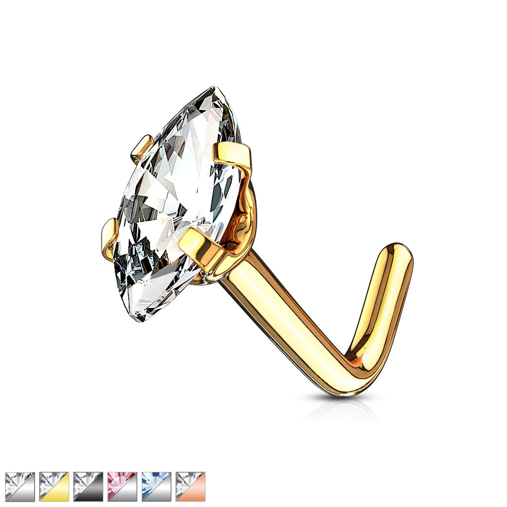 1pc Marquise CZ Gem L-Bend 20g Nose Ring Stud Screw 316L Surgical Steel