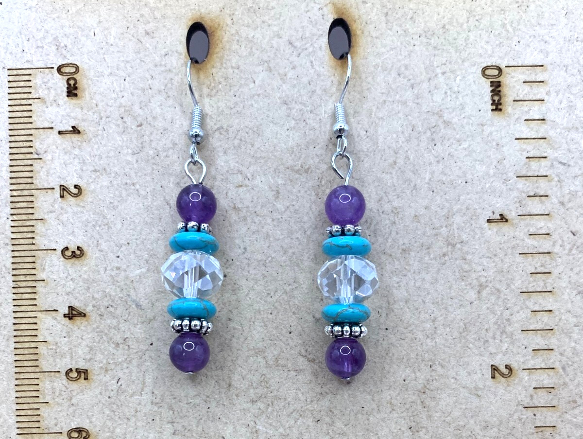 Amethyst Turquoise Austrian Crystal Handmade Pierced Earrings LR132