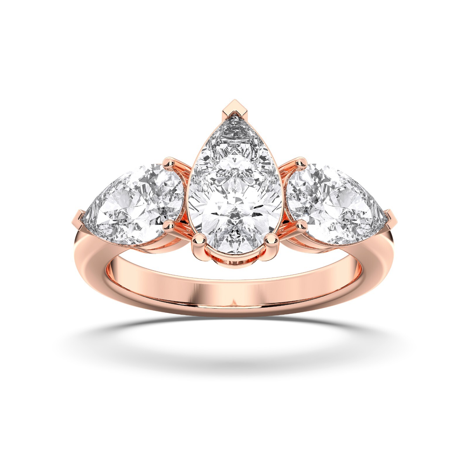 3.40 Ct Pear Cut Moissanite 3 Stone Prong Set Engagement Ring in Silver For Her