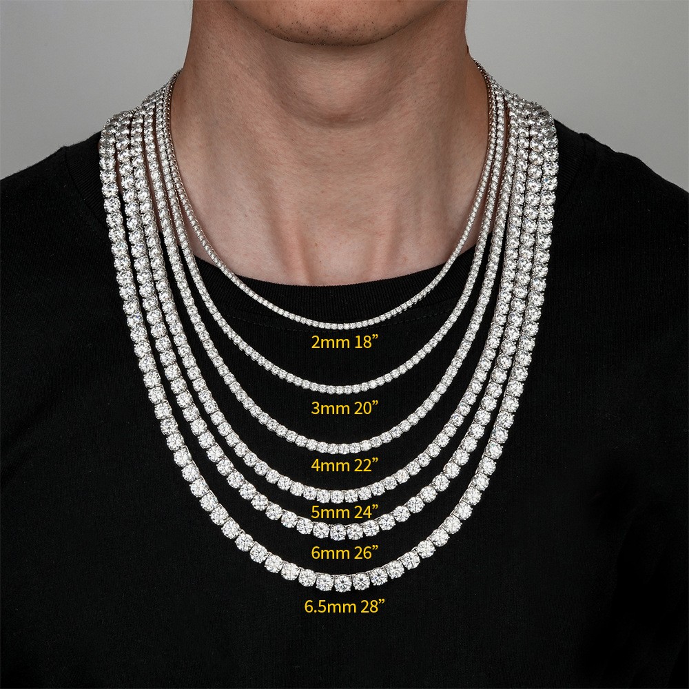 2-6.5mm D/VVS1 Moissanite Tennis Chain Necklace Bracelet Hip Hop PASS TESTER