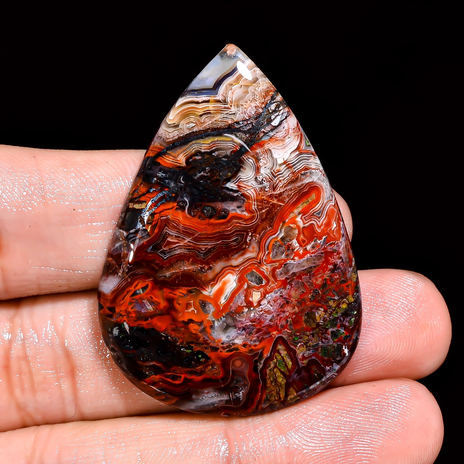 Natural Crazy Lace Agate Pear Shape Cabochon Loose Gemstone 43X31X5 MM 52 Cts.