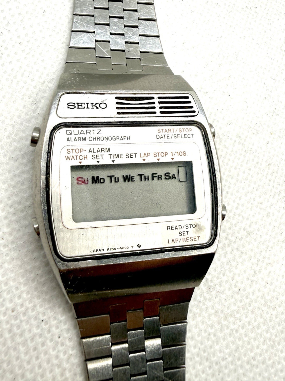 Seiko A159-4000 T Digital Watch Vintage Stainless Steel Untested Needs Battery