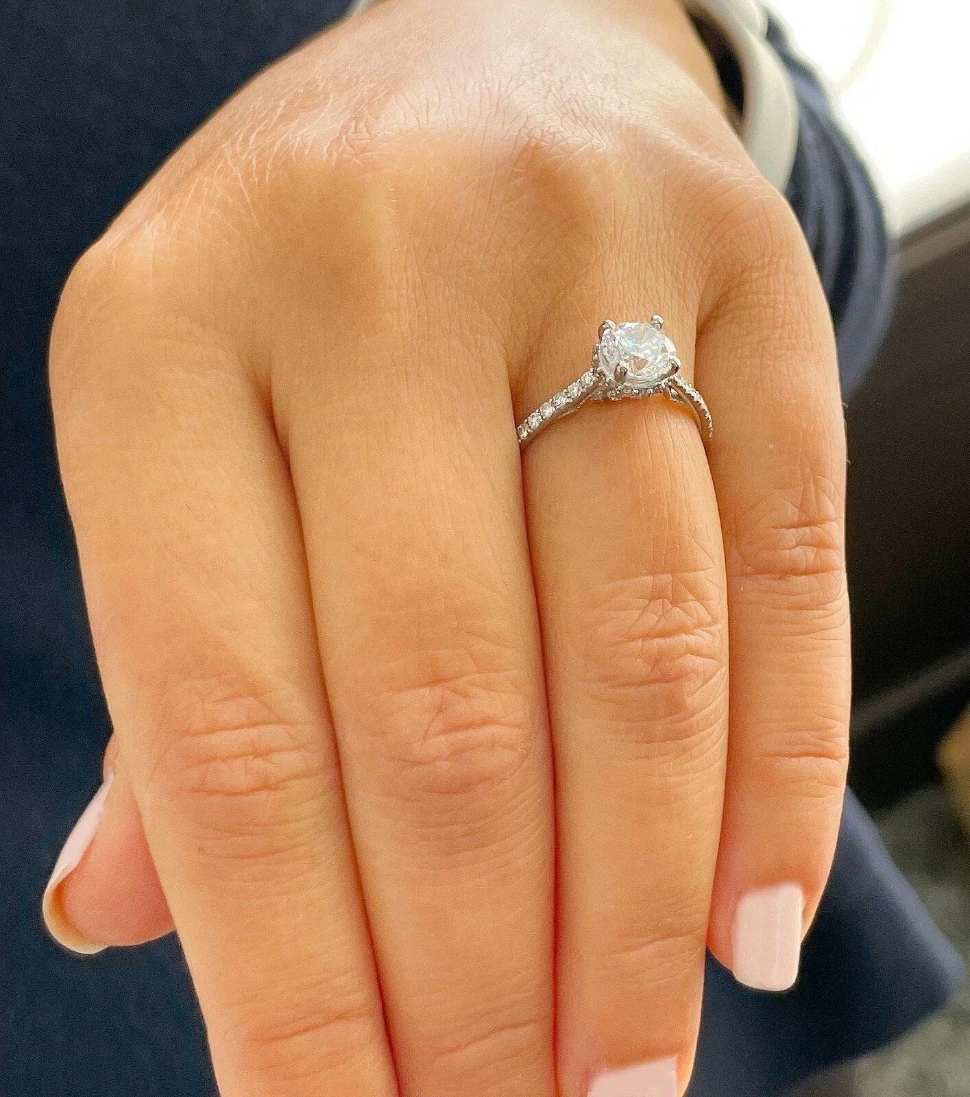 Certified Natural 1.35ct F/VS1 Round Diamond AAA 14K White Gold Anniversary Ring