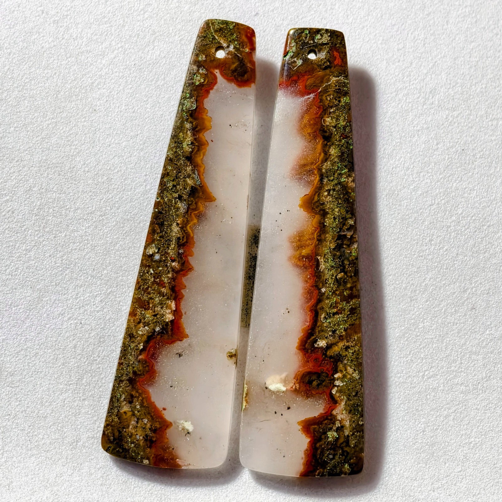 52 Cts Natural Seam Agate Drilled Match Pair Cabochon Gemstone 53.9 X 15.1 MM