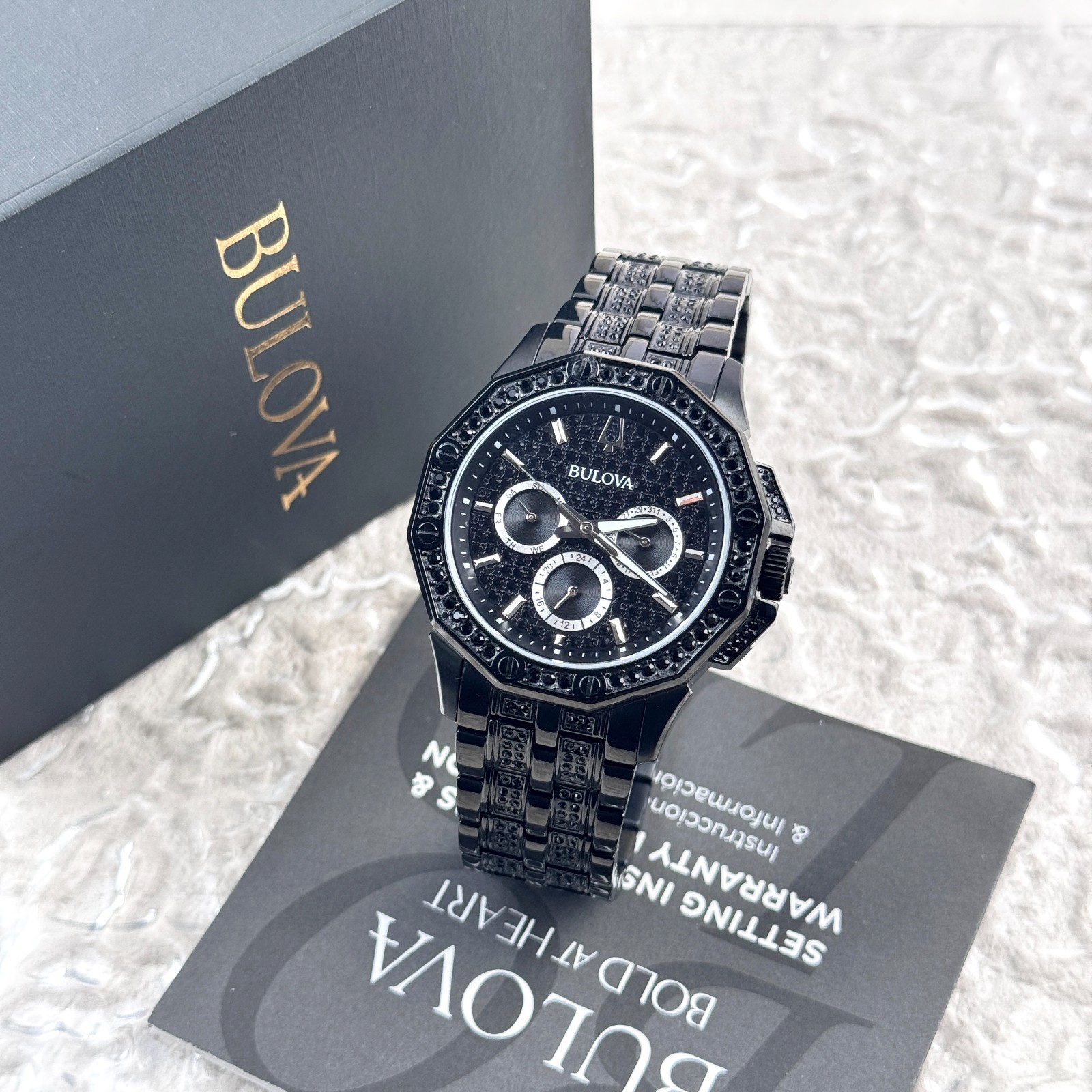 Bulova Octava Black Crystal Stainless Steel Men’s Chronograph Watch 98C134