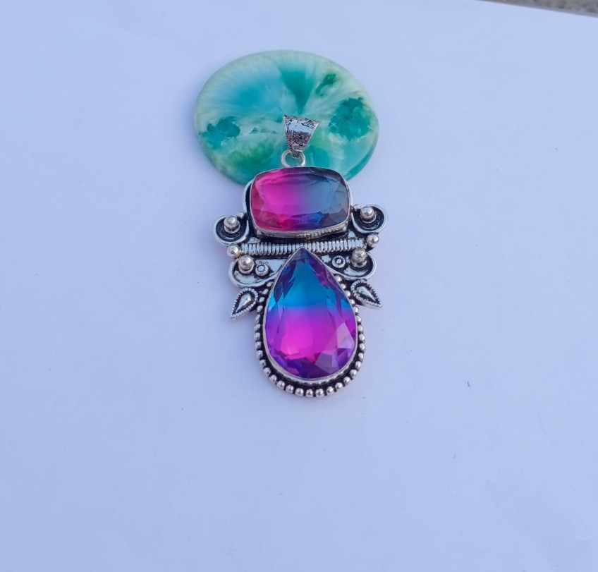 Beautiful Bi-Color Gemstone Pendant | 925 Silver pendant Jewelry