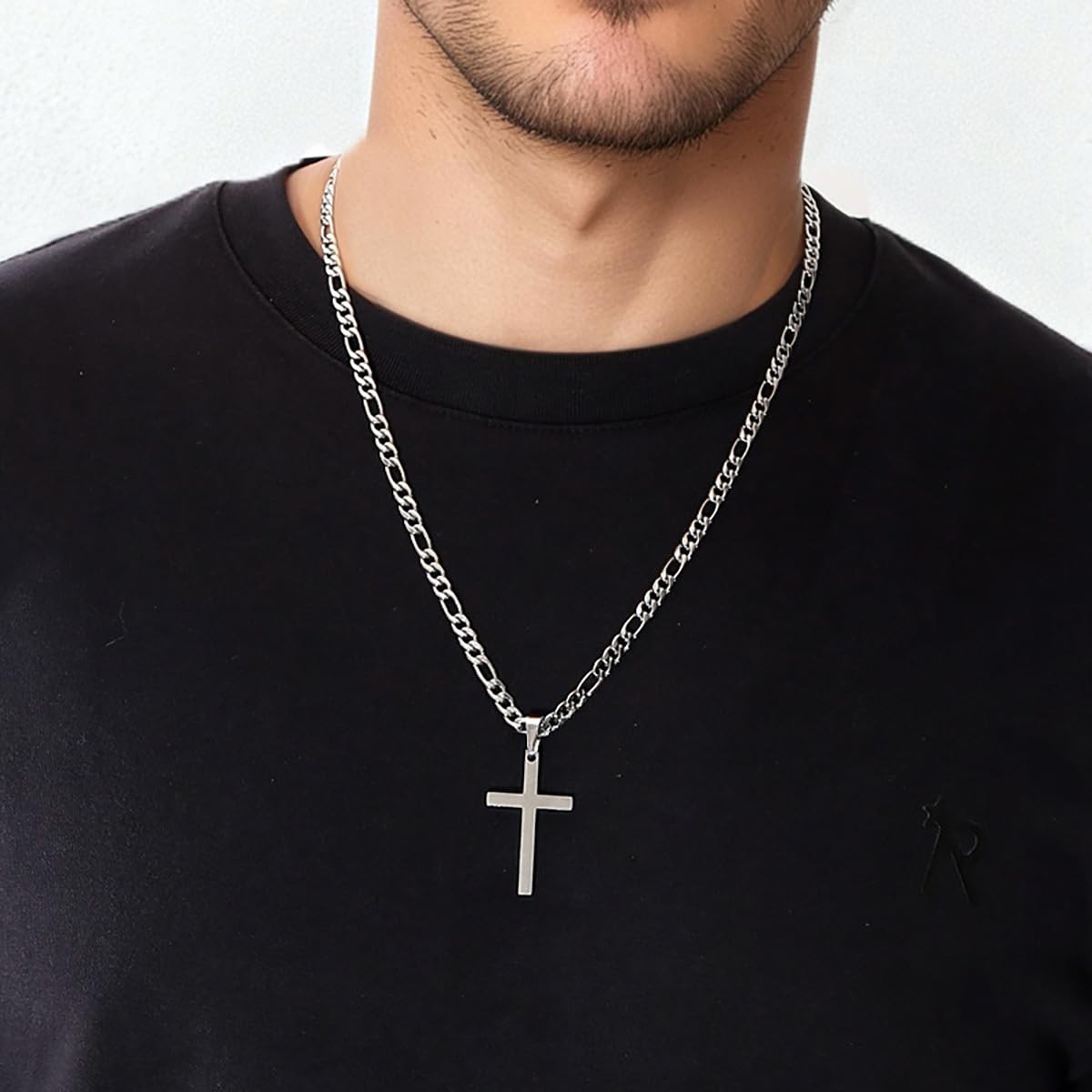 Crucifijo Cadenas De Oro Cubana Para Hombre Collar Plata Acero Inoxidable Men