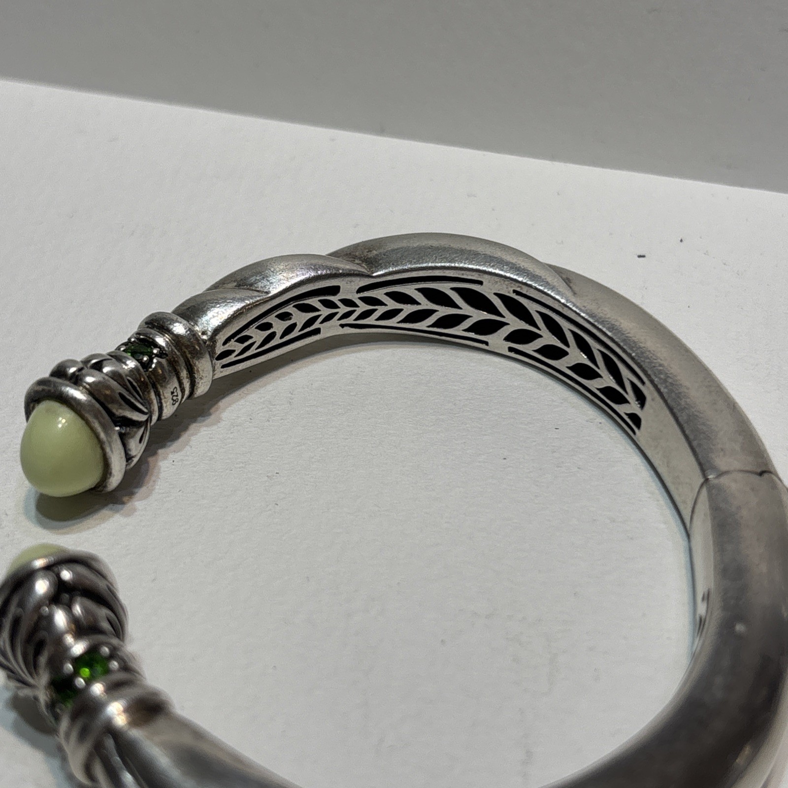 Rare Ann King Bracelet Hinged Cuff Green Sterling Silver Stone