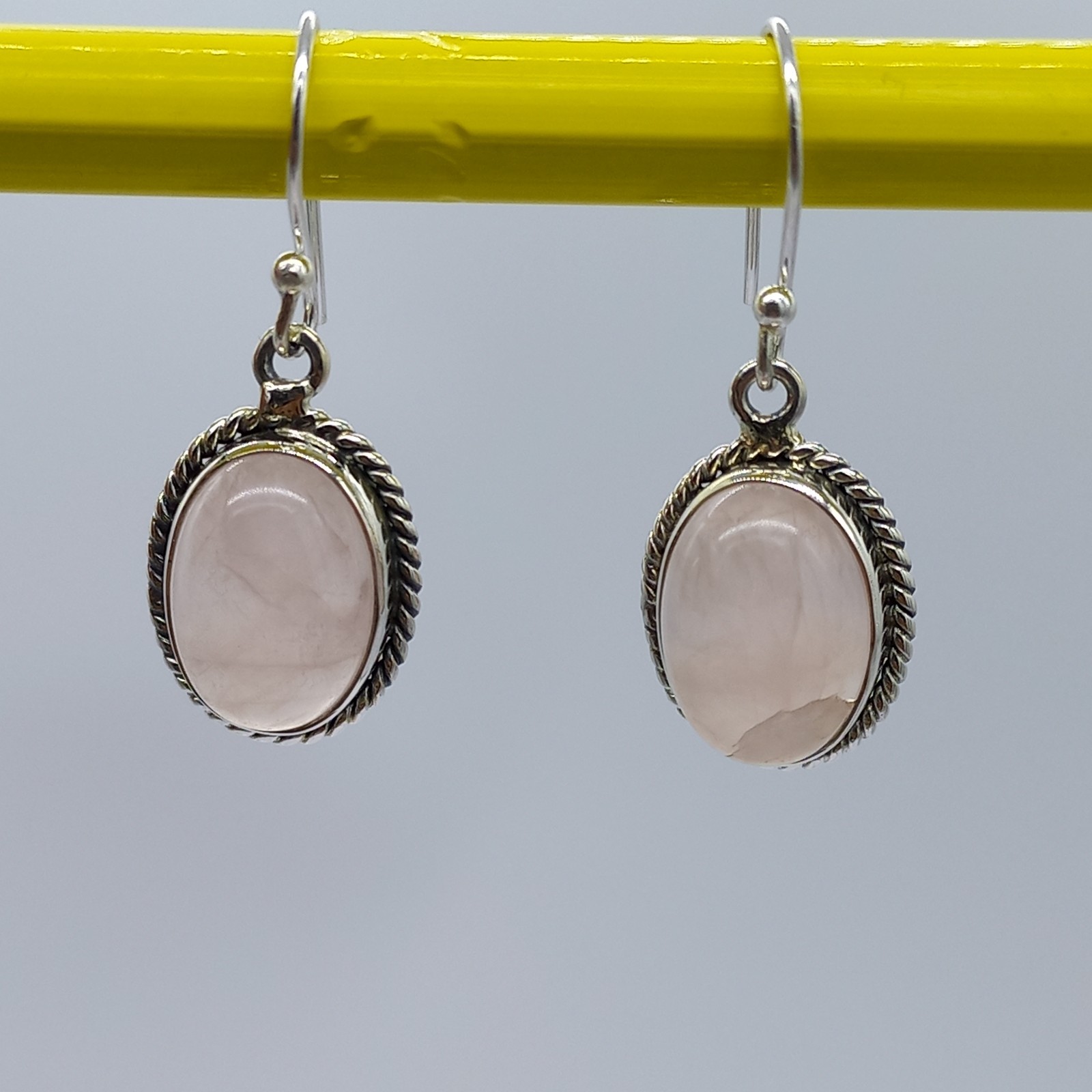 Rose Quartz Hook Earrings 925 Sterling Silver Jewelry