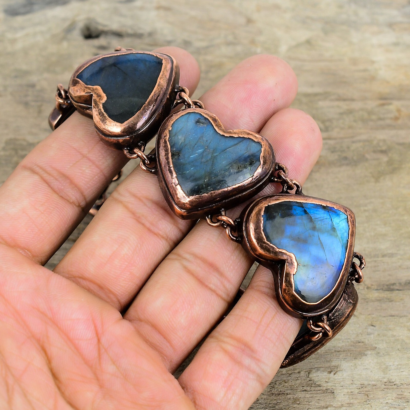 Labradorite Copper Gift For Love Electroformed Chain Adjustable Bracelet 9.0″