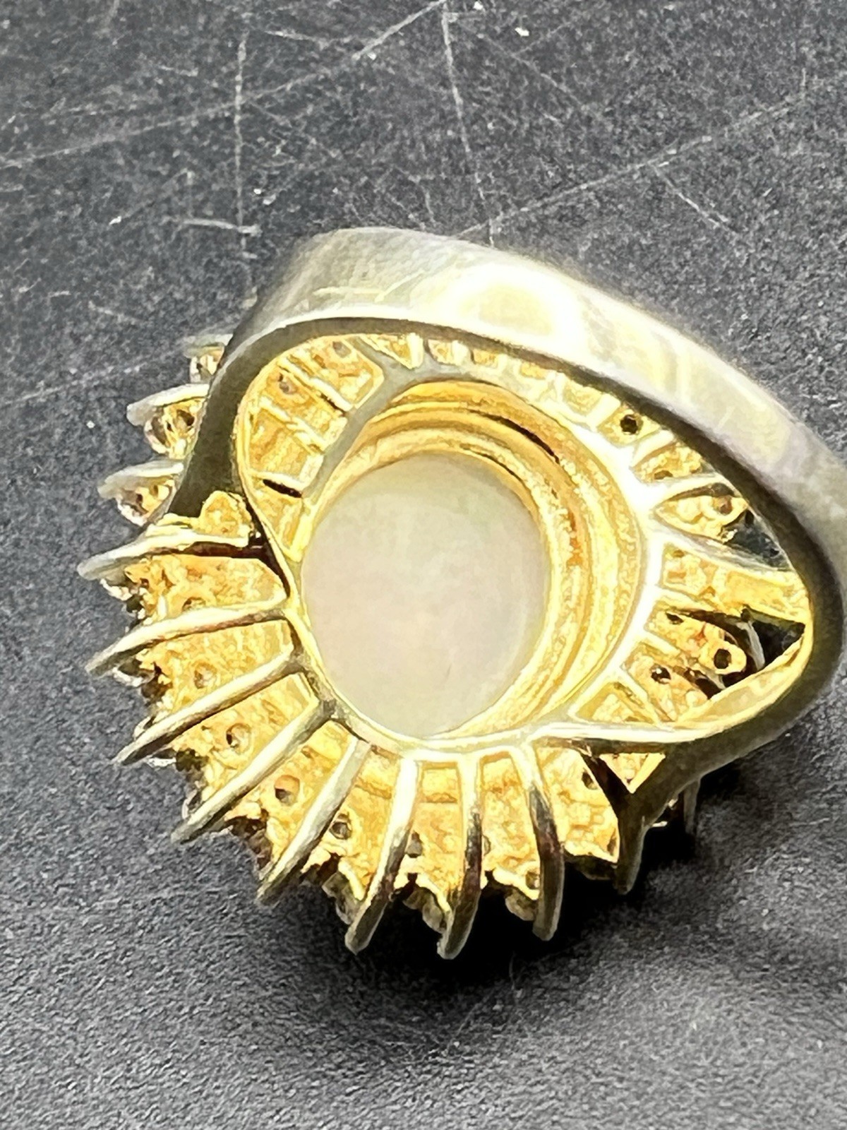Opal and Cubic Zirconia GP Sterling Silver Ring – sz 5 – TW 6.8 gr – Item #1046