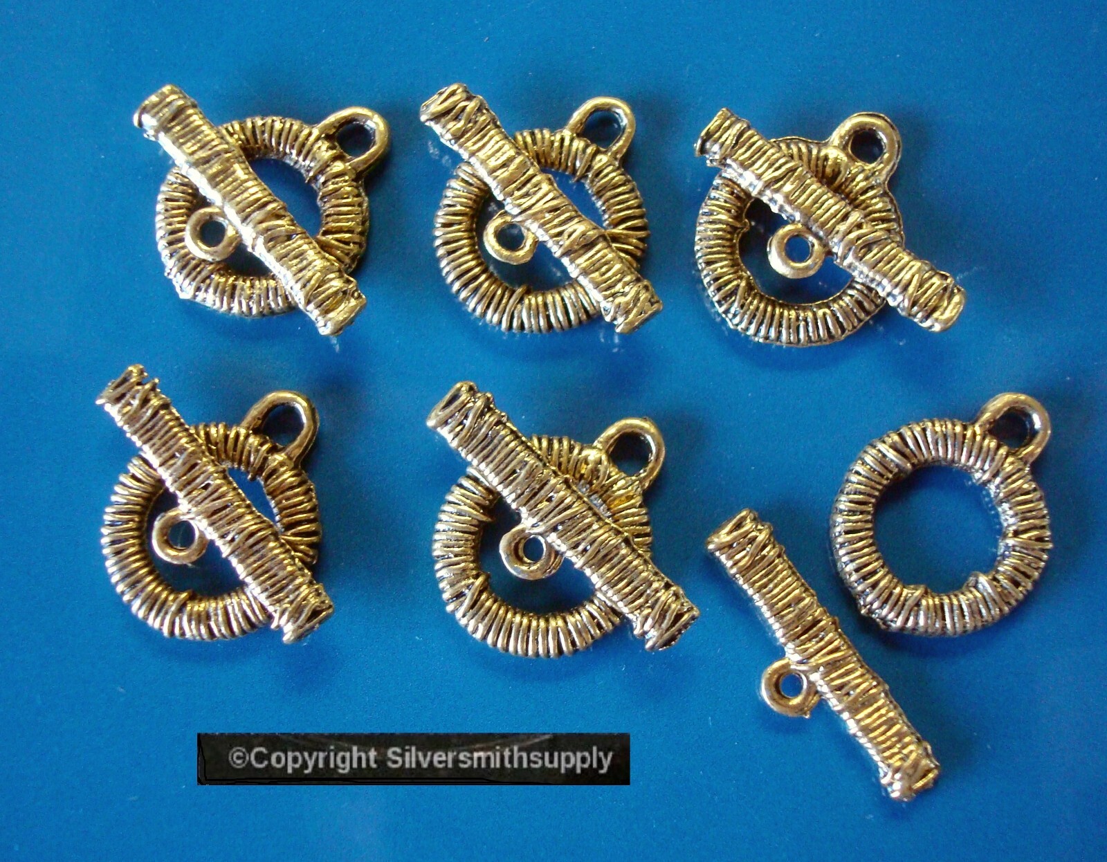 6 WIRE WRAPPED Toggle Jewelry Clasp Sets GOLD Pl Necklaces or Bracelets FPC386