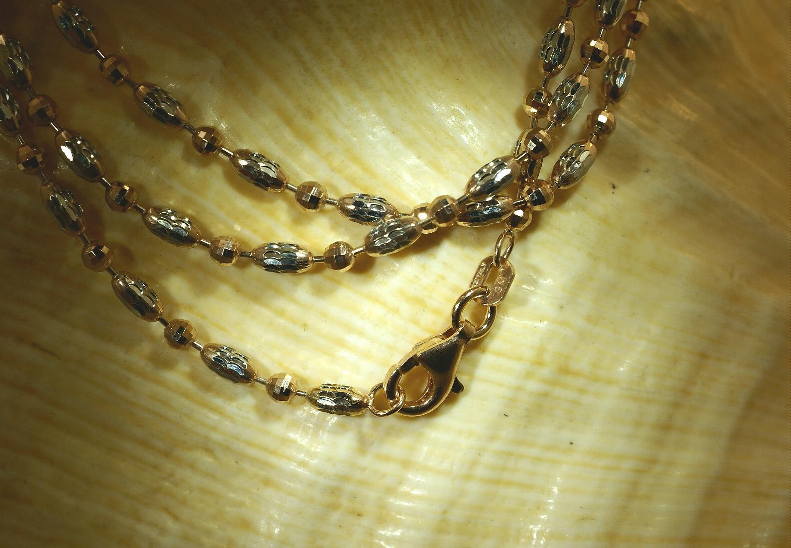 ITALIAN WHITE/ROSE GOLD PLATED 925 SILVER SPARKLY DC OVAL & BALL CHAIN NECKLACE