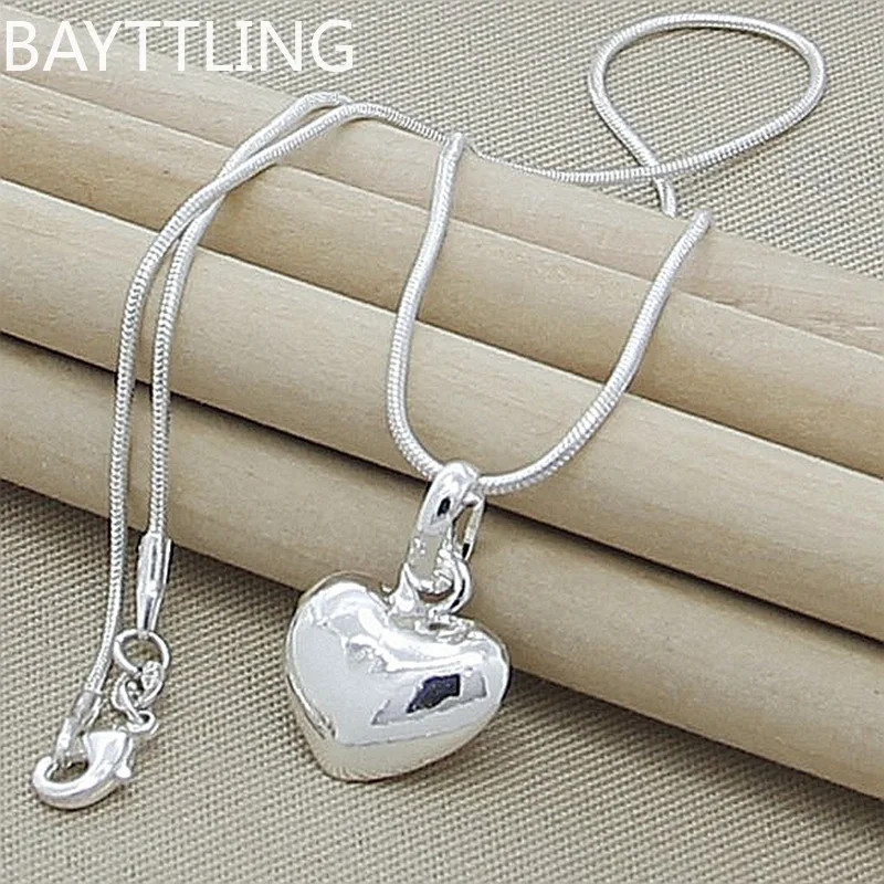 Fine 925 Sterling Silver Solid Heart Necklace 18-24 Inches Snake Chain For Women