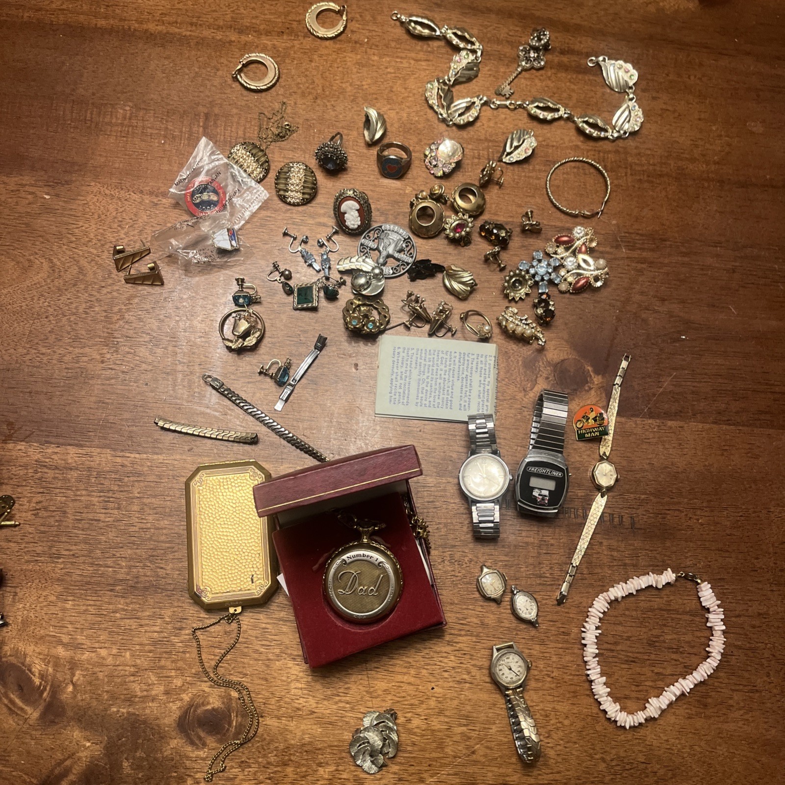Vintage Estate Costume Jewelry LOT Timex CORO Watch & Earrings Melba Brass