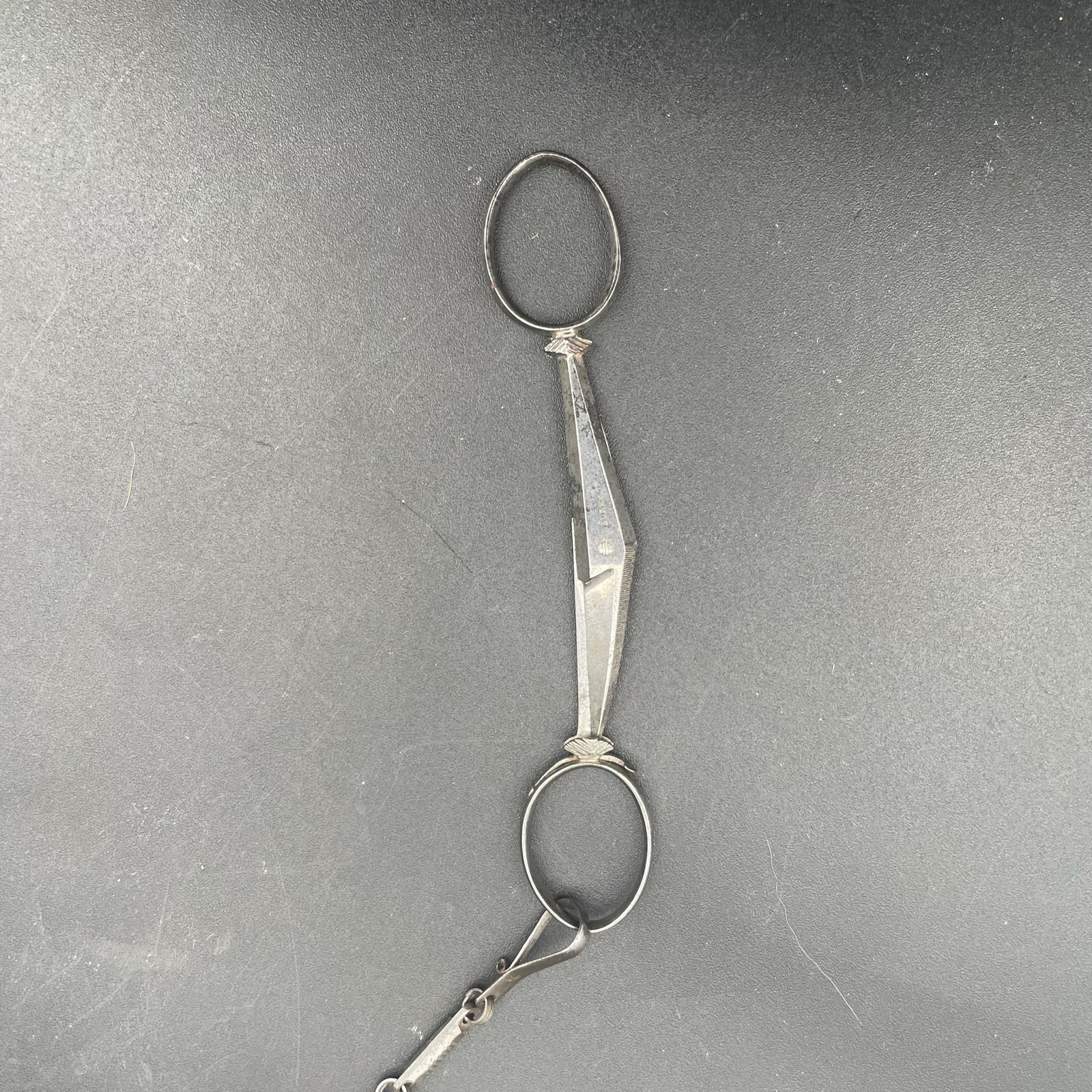 Chatelaine Antique Silver Metal 15” Scissors Key Locket Blades W. Lund