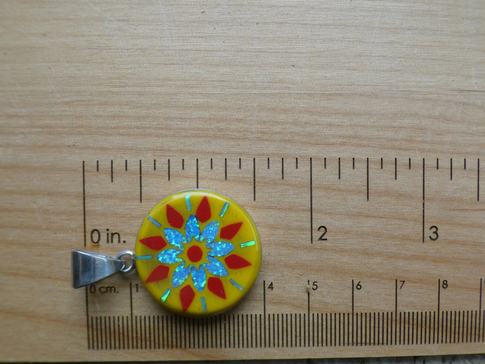 Yellow Flower Burst Gemstone Opal Aluminum Sterling Silver Alloy Pendant AK81