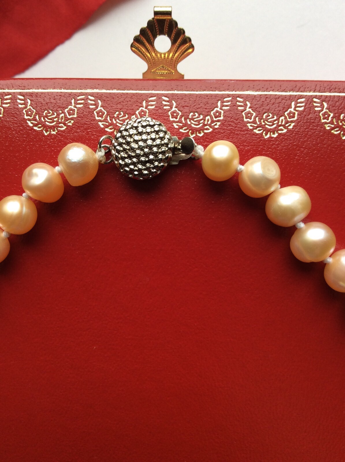Cultured Freshwater Knoted Pearl 17″ Necklace 8 1/2″ Drop w/SilverTone Box Clasp