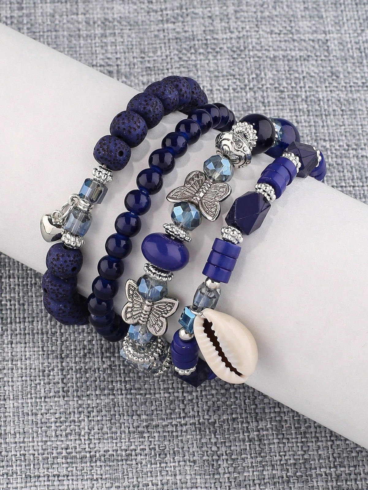 4pcs/set Shell Charm Butterfly Decor Navy Blue Bracelet Women Bracelet Stackable