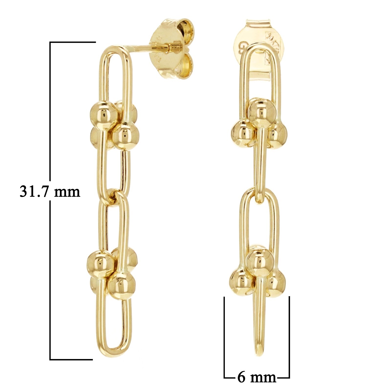 Italian 14k Yellow Gold U Link Dangle Earrings 1.2″ 6mm 2.4 grams