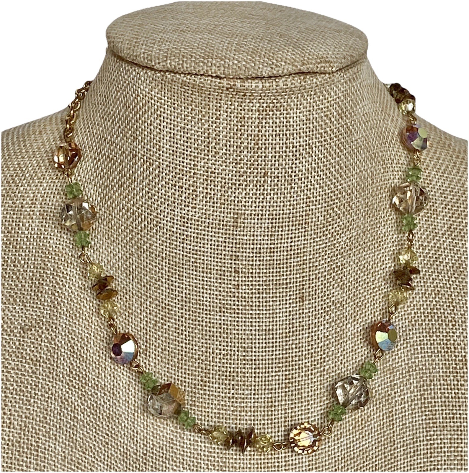 Vintage Adjustable Faceted Sparkly AB Crystal Necklace, 13-1/2″ to 17″
