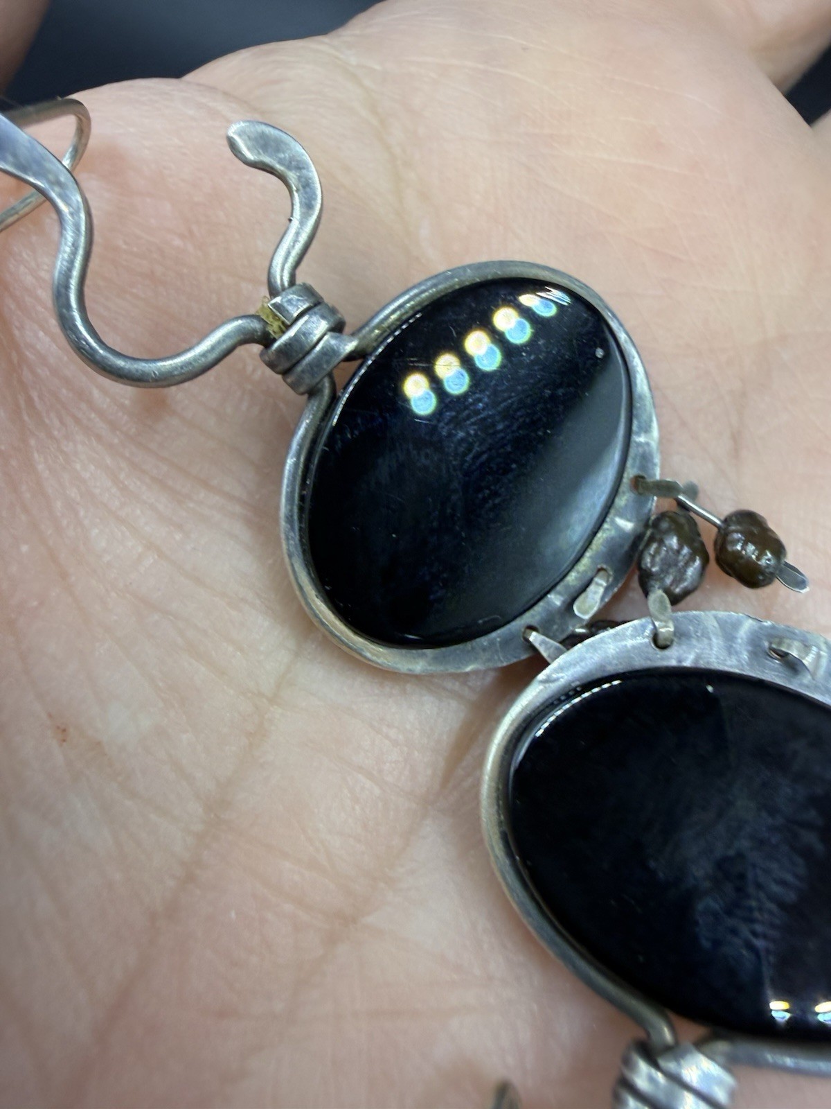 Black Onyx Dangle Ellipse Cabochon Silver Drop Earrings