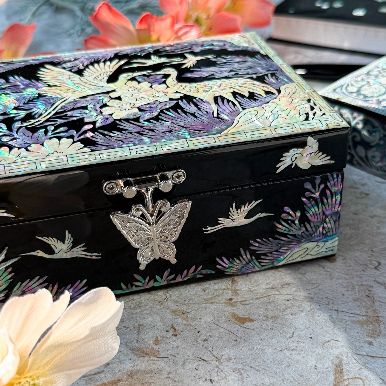 Korea Traditional Mother of Pearl Jewelry Box Crane Design wood trinket box