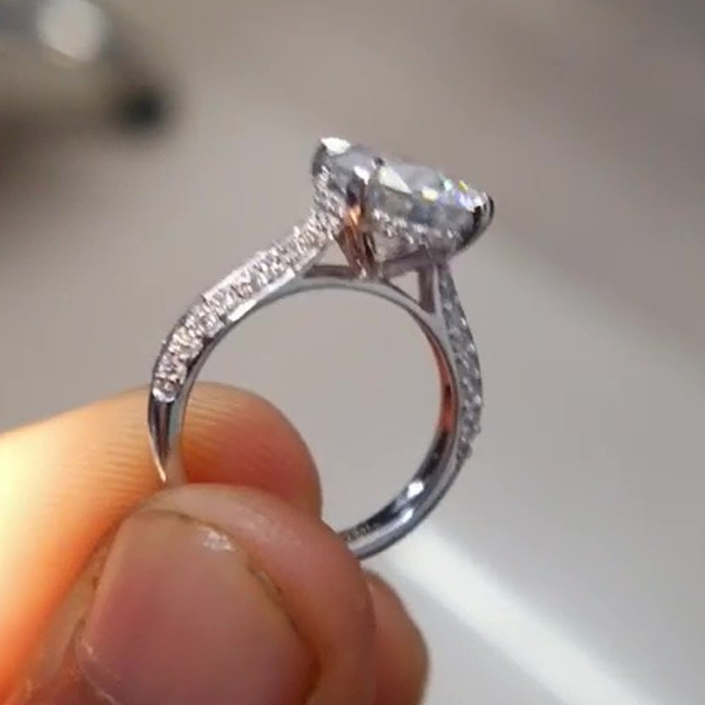 1.90 TCW Round Cut Moissanite Solitaire Engagement Ring In 14k White Gold Plated