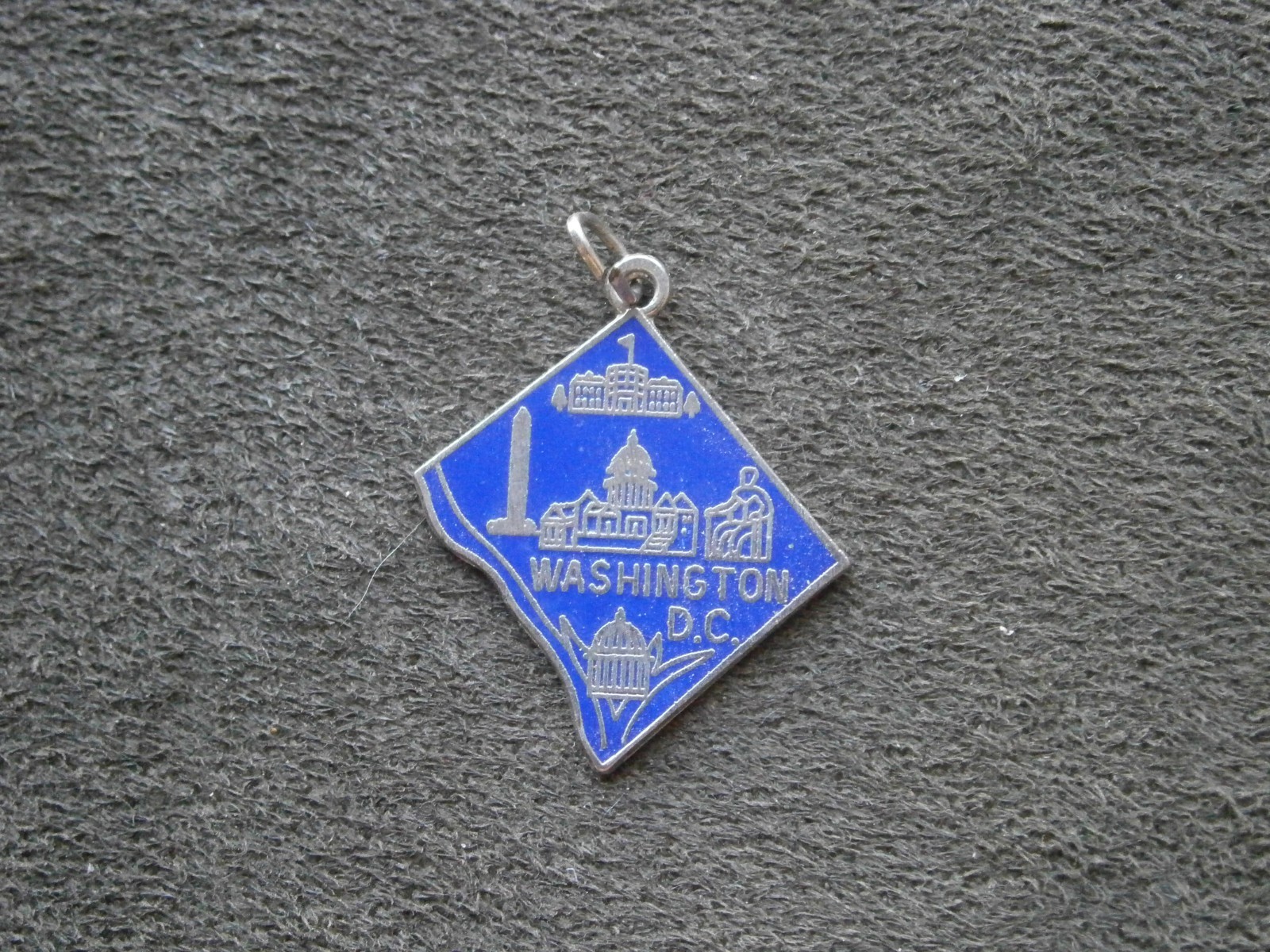 Washington D.C. Outline Map Vtg Wells Sterling Silver Enamel Charm Pendant 2.5g