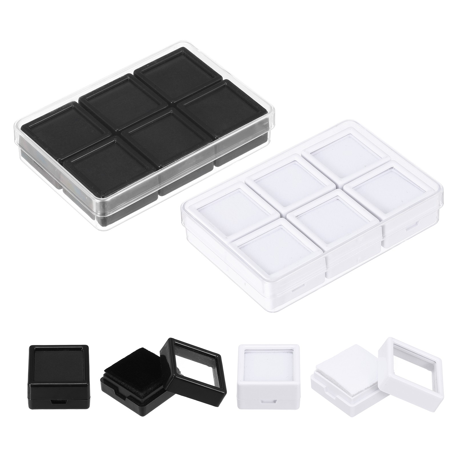 3.9×2.6×0.7 Inch Gemstone Display Box 12 Pcs Square Containers, Black/White
