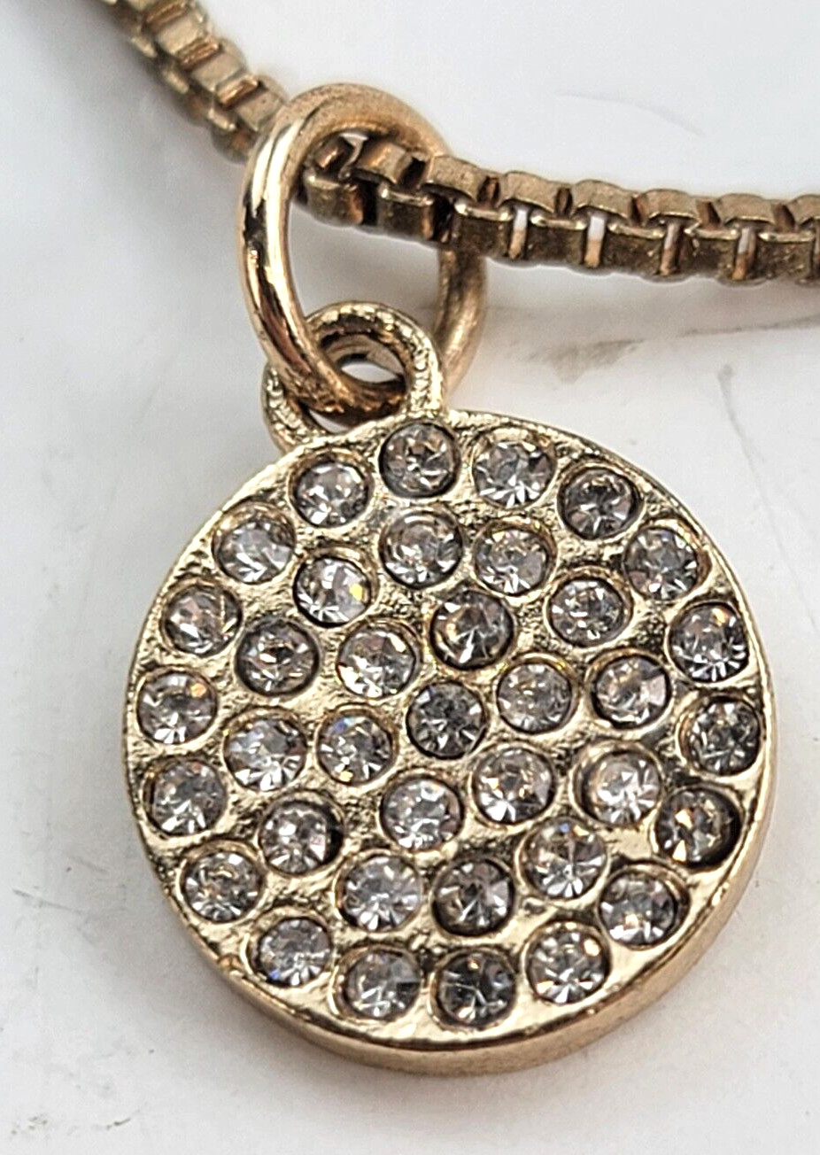 Rose Gold-Tone Double Chain Rhinestone Circle Pendant Necklace 20.5 in