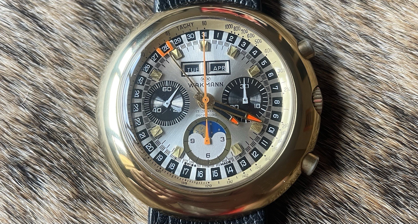 Vintage Wakmann Valjoux 88 Moonphase Chronograph Jules Jurgensen + NOS Case