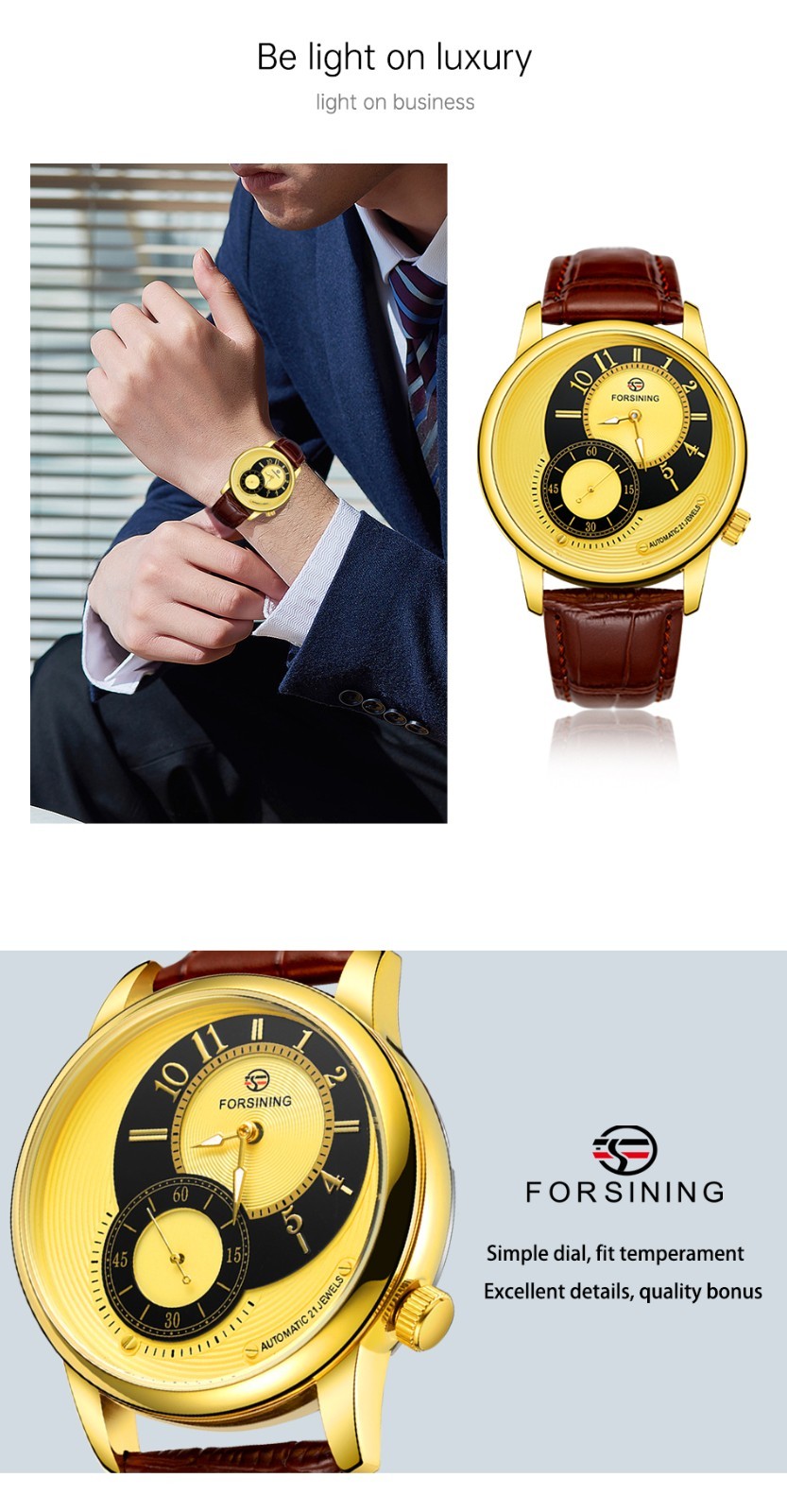 Forsining Mechanical Automatic Luxury Men’s Watch 3ATM Leather Strap
