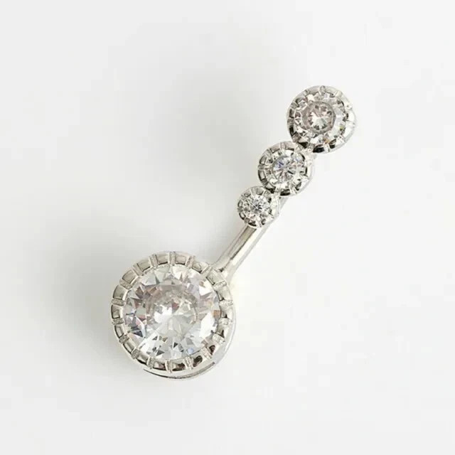 Round Lab Created Diamond Women’s Gorgeous Gift Belly Ring 14K White Gold Plated