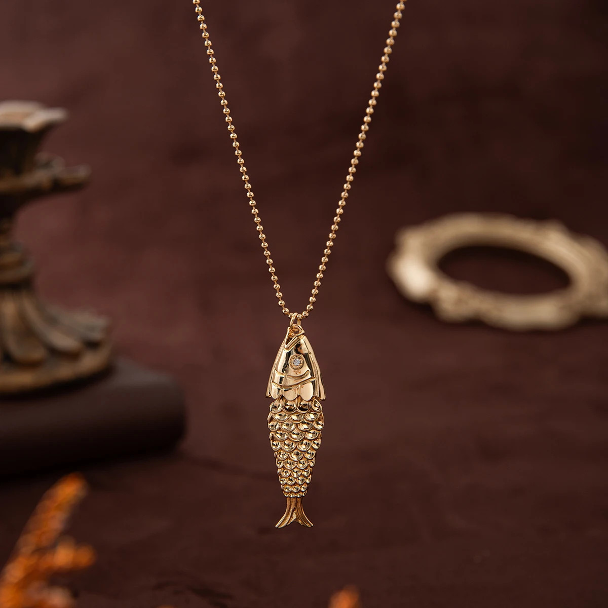 Koi Fish Pendant Necklace Zircon Gold Plated Hip Hop Lucky Jewelry Gift