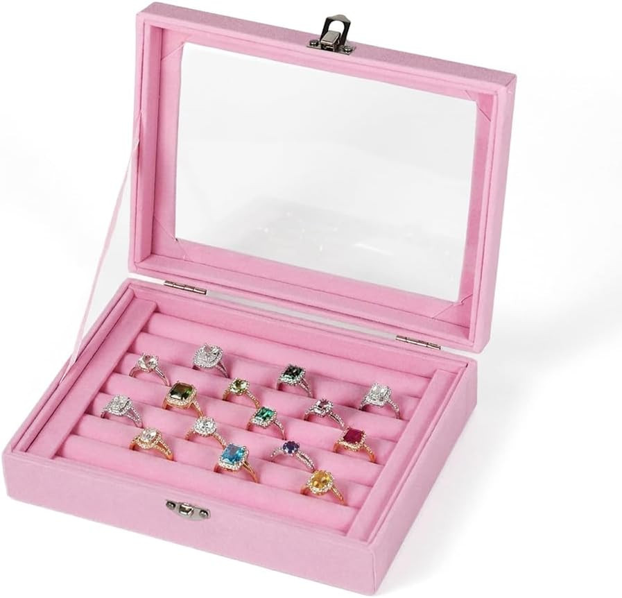 24 Grid Jewelry Ring Display Organizer Box, Pink Earrings Holder Tray, Small Jew