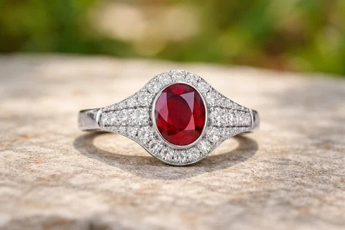 5.00 Ct Natural Oval Cut Ruby & Diamond Engagement Ring 14K White Gold All Size