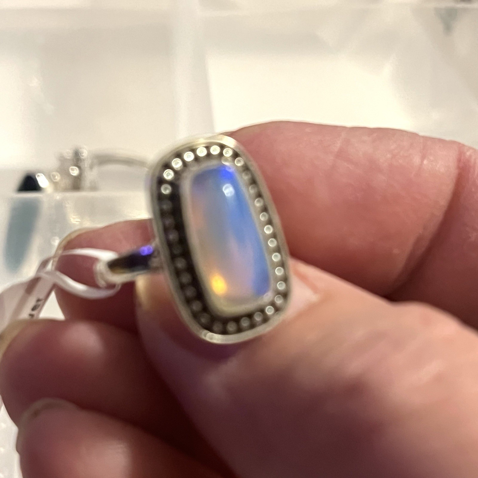 Beautiful Ethiopian Opal 925 Sterling Silver Ring Rectangular Cabochon US Size 6