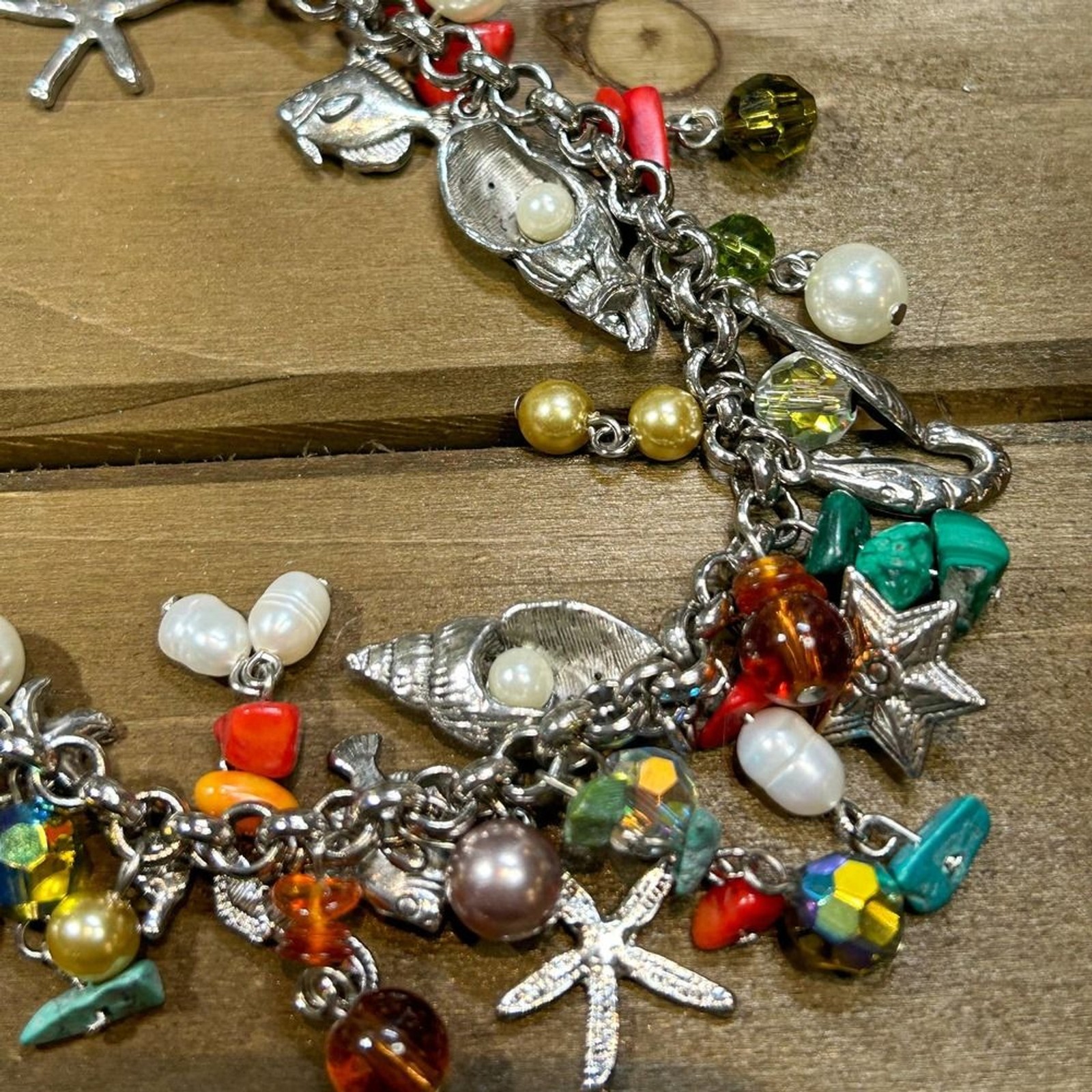 Choker Length Charm Necklace Beach Ocean Nautical Themed 15″ Shell Fish Pearl