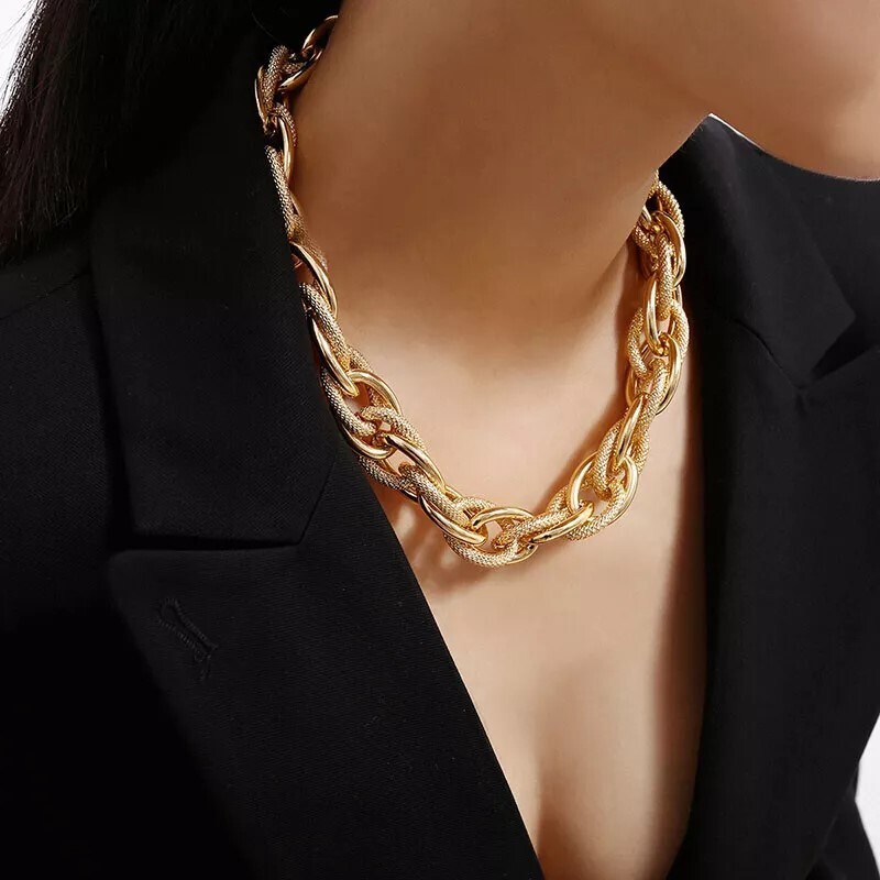 Chunky Choker Gold Necklace – Cuban Link Chain Double O Link Necklaces Hip-hop
