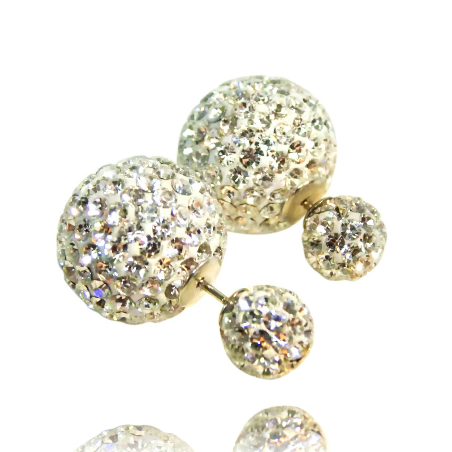 Double Round Ball Stud Earring in Sterling Silver Or Fashion Peek-A-Boo Earrings