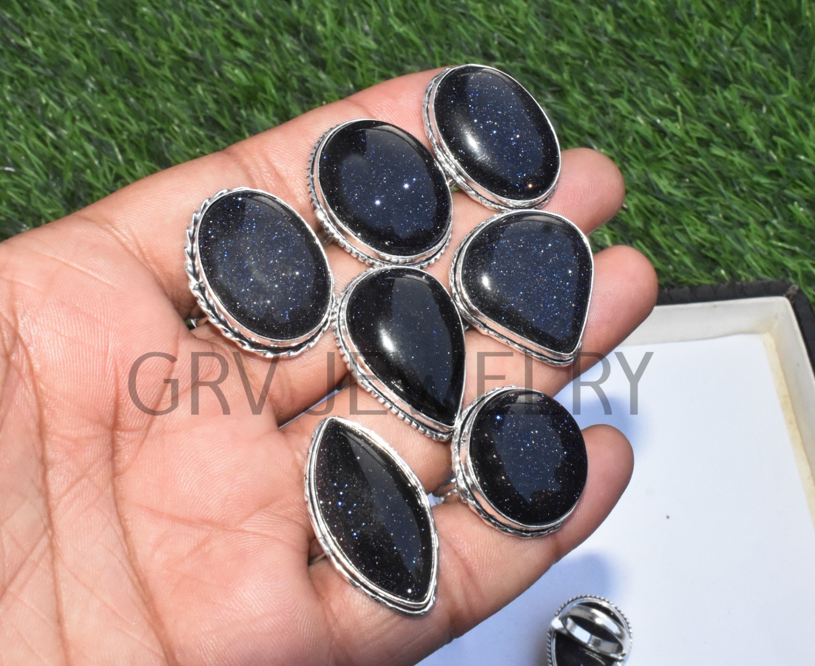 1-500 Pcs Blue Goldstone In Wholesale Rings Lot Bulk: Silver Plated Whr-76