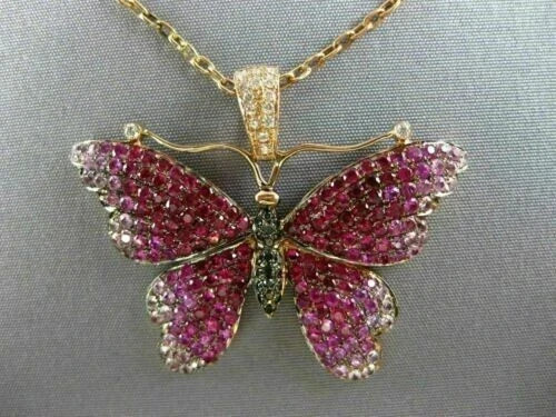 Round 3 Ct Simulated Pink Sapphire Butterfly Pendant Chain 14K Rose Gold Plated