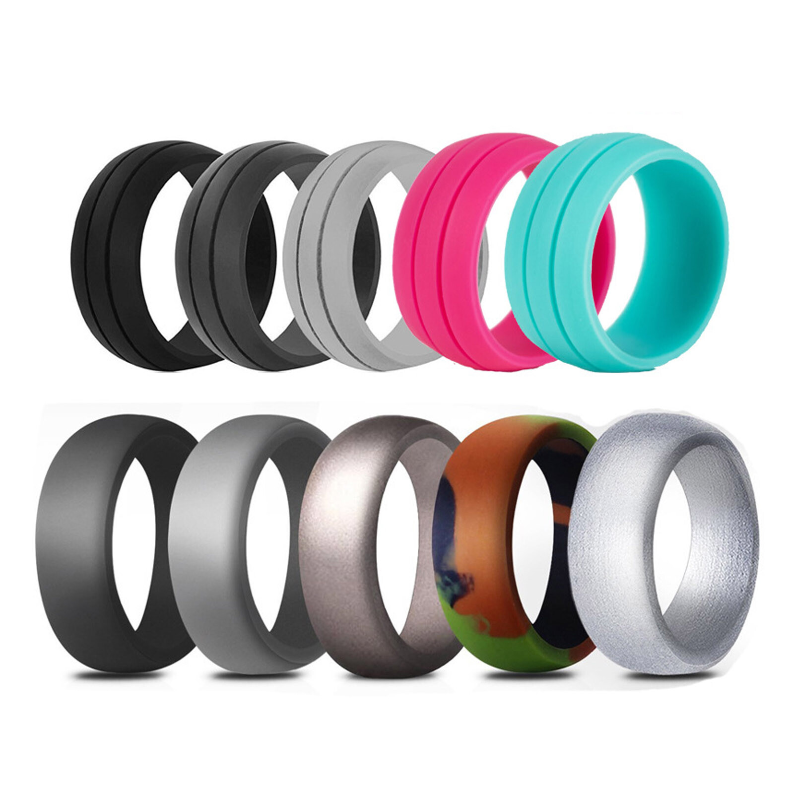 5-10pcs Silicone Wedding Rings for Men Women Breathable Rubber Engagement Band
