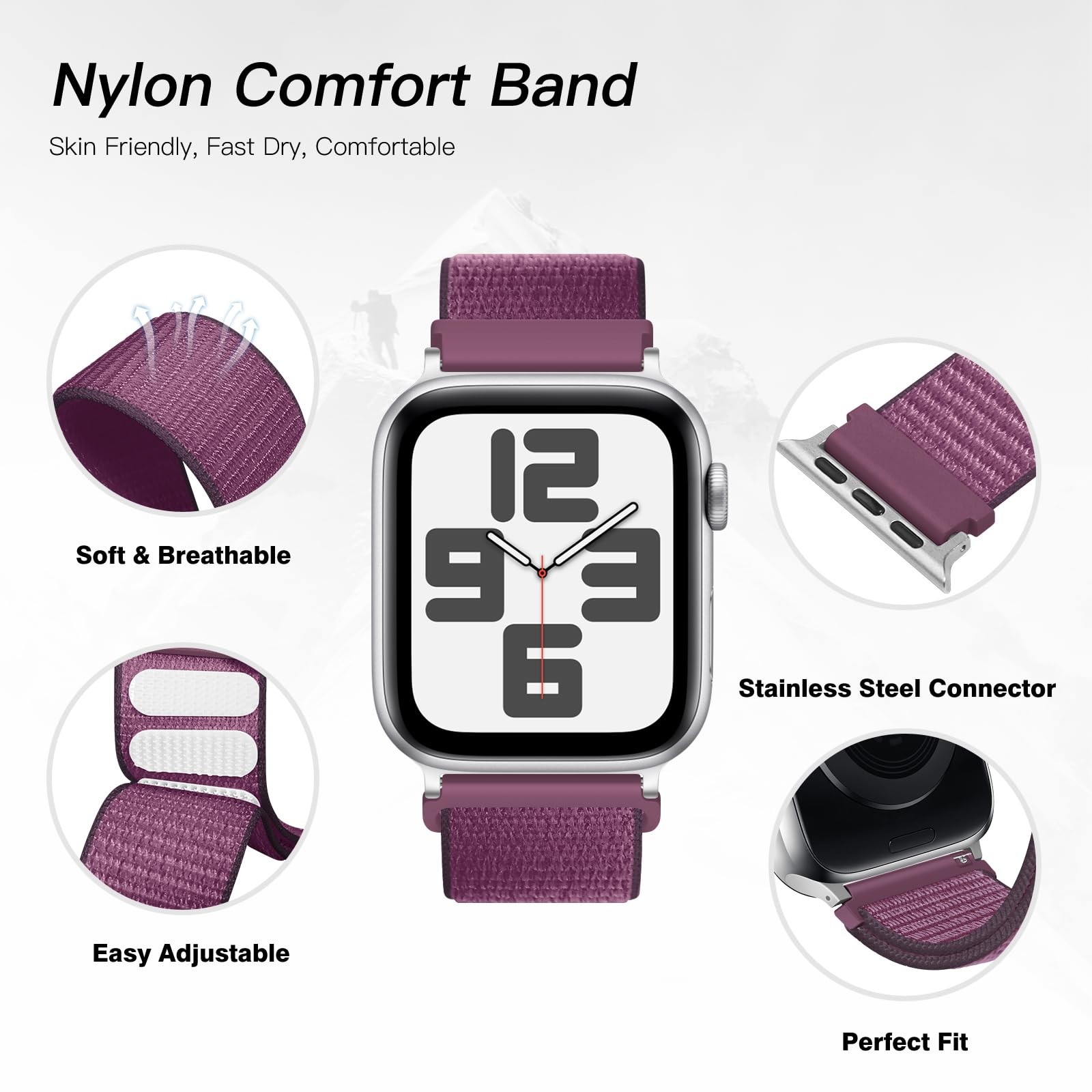 6 Pack Nylon Sport Loop Bands for Apple Watch 38mm-49mm Soft Adjustable Straps